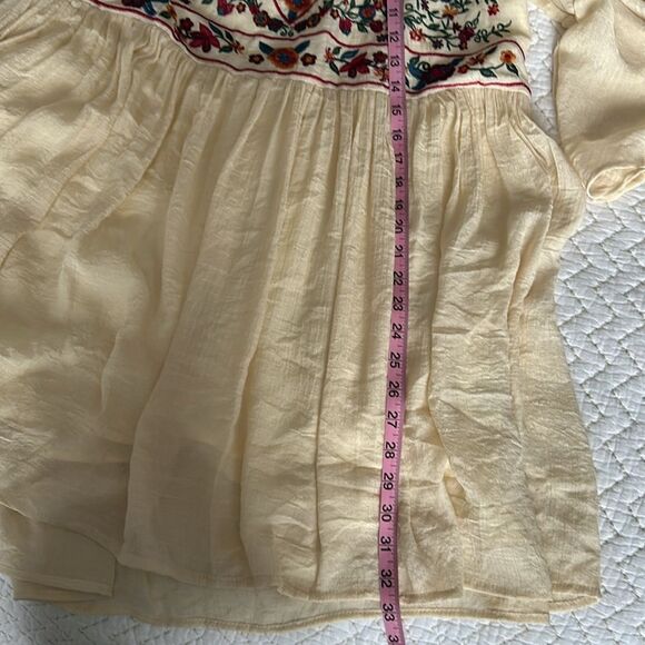 Umgee Boho Bliss Embroidered Bell Sleeve Keyhole Back Beige Dress Size L - Picture 11 of 13